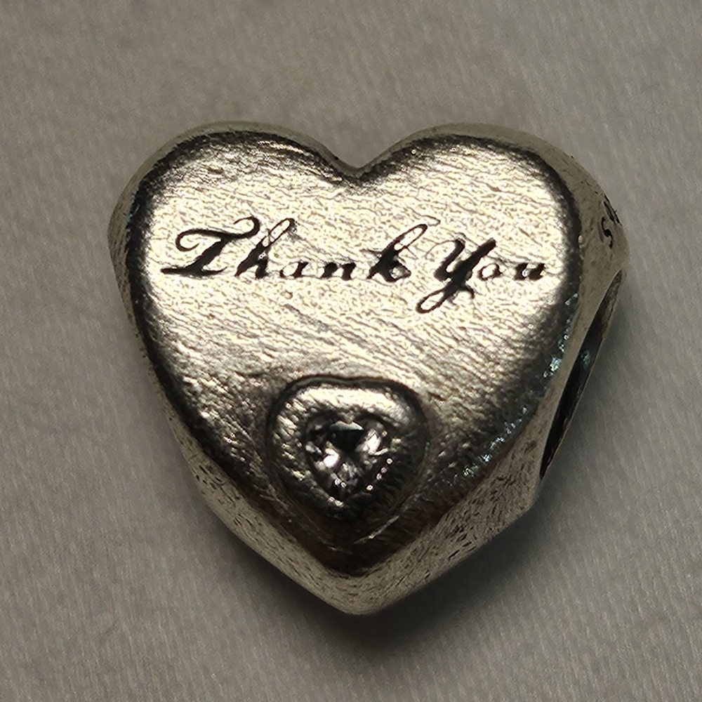 PANDORA Thank You Heart Charm Sterling Silver Clear Zirconia 92096CZ Retired
